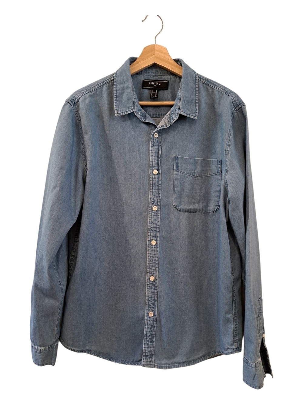 Forever 21 Men Light Denim Button-Up Shirt Size M